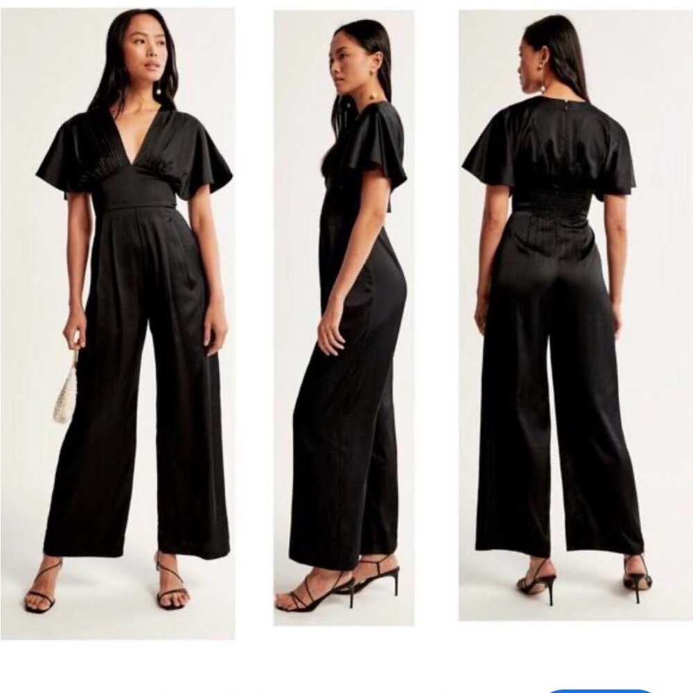 Abercrombie & Fitch Black V-Neck Angel Sleeve satin classic elegant Jumpsuit